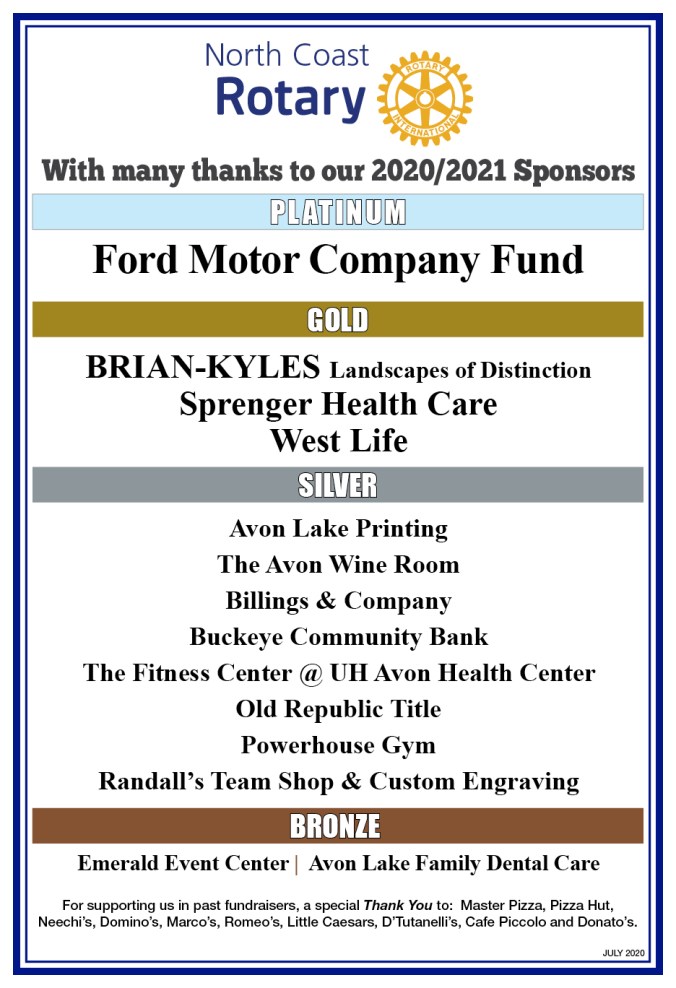 Thank you Sponsors of North Coast Rotary